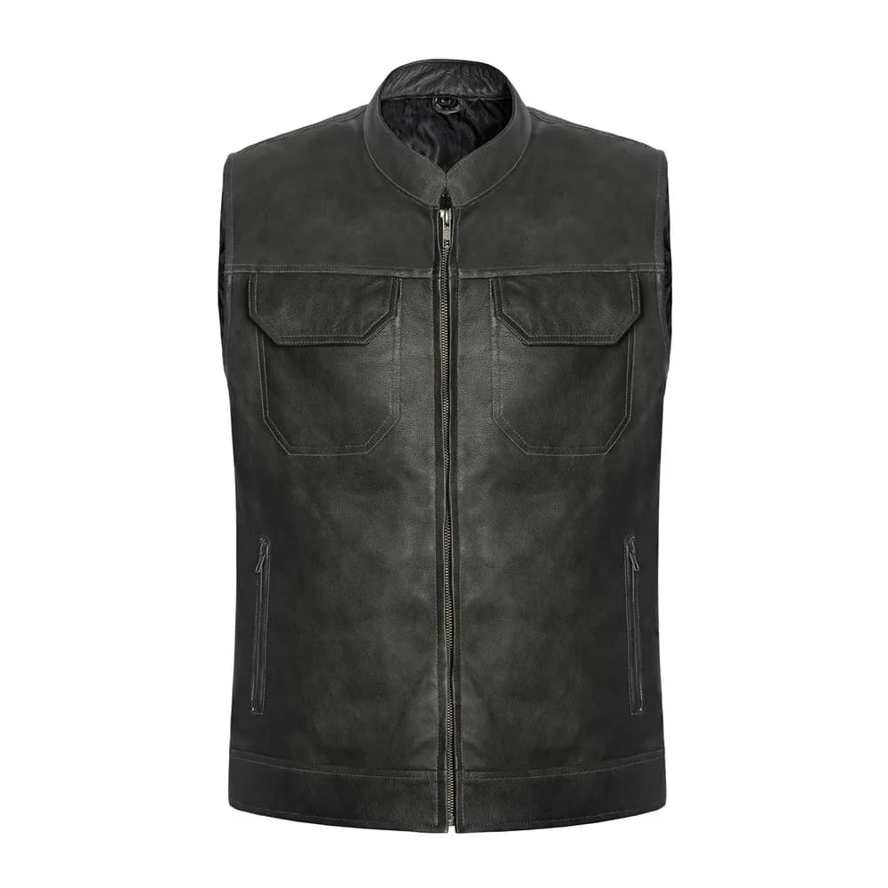 Men's Black Leather Motorcycle Vest