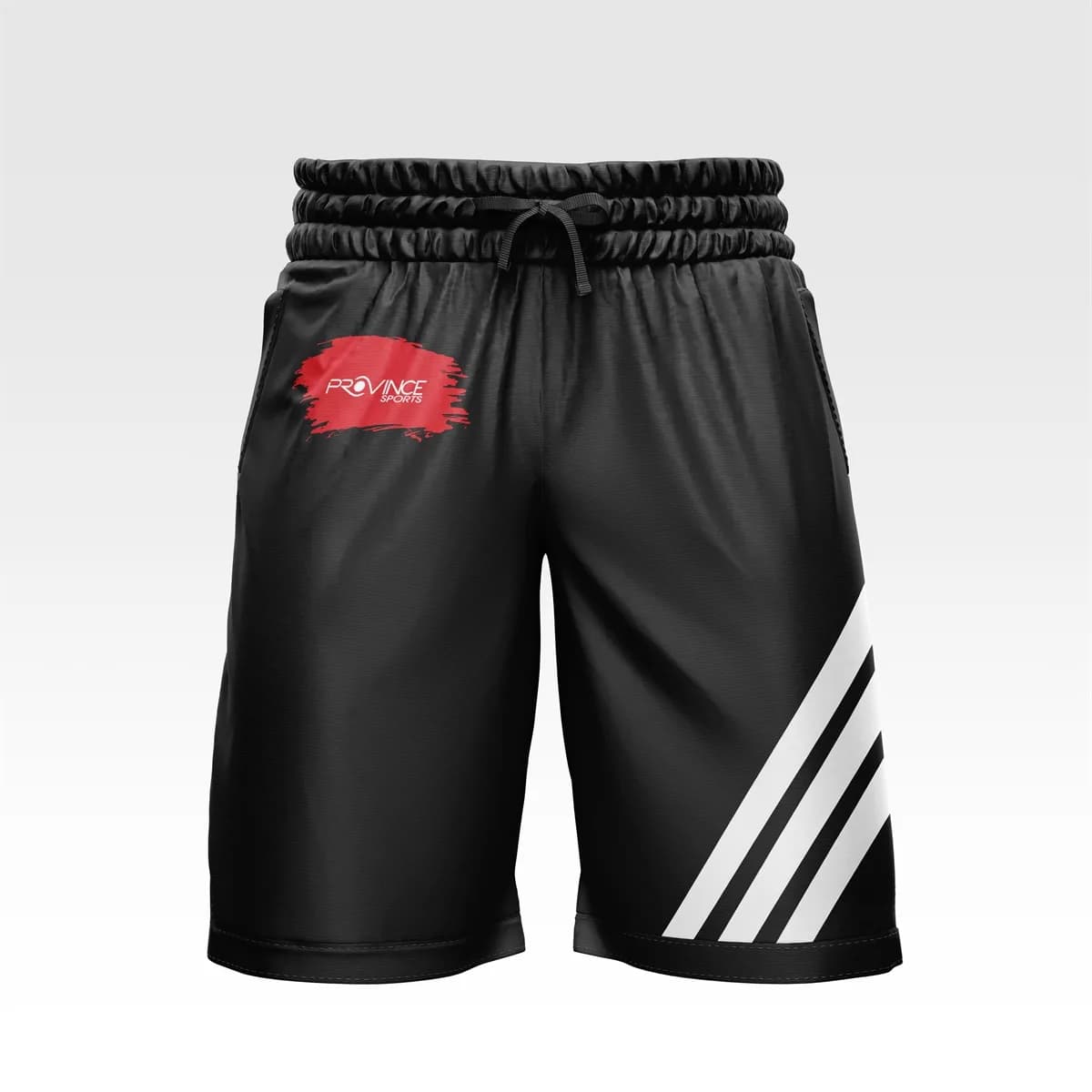 Black White Stripe Red Brush Sublimated Shorts