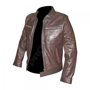 Fashion Leather Jacket Dark Brown-PS-041